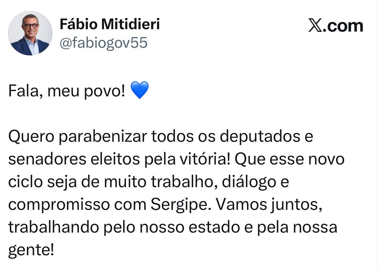 Publicação do governador nas redes sociais